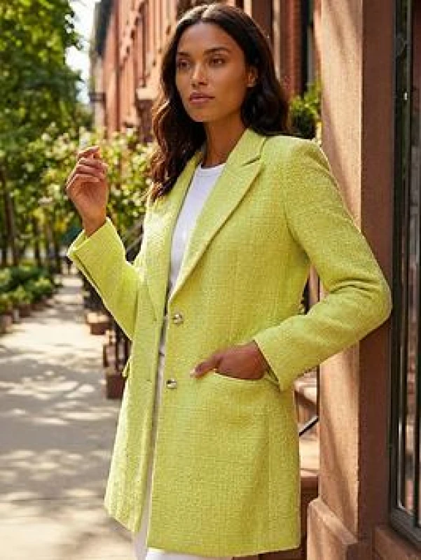 Image of Roman Womens Longline Boucle Textured Jacket in Lime Size: 18 Lime Female 18