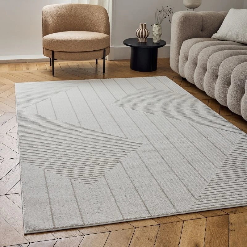 Image of THE RUGS Carmel Modern Area Rugs & Runners Geometric Stain Resistant in Beige Size: 80cm x 300cm Beige Unisex 80cm x 300 cm