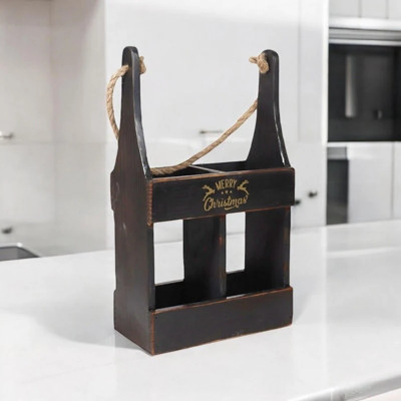 Image of MSL 39CM WOODEN BLACK 2 BOTTLE WINE HOLDER