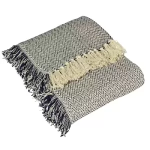 Image of Furn. Jasper Throw Zig-Zag Knitted Geometric Design Cotton Navy
