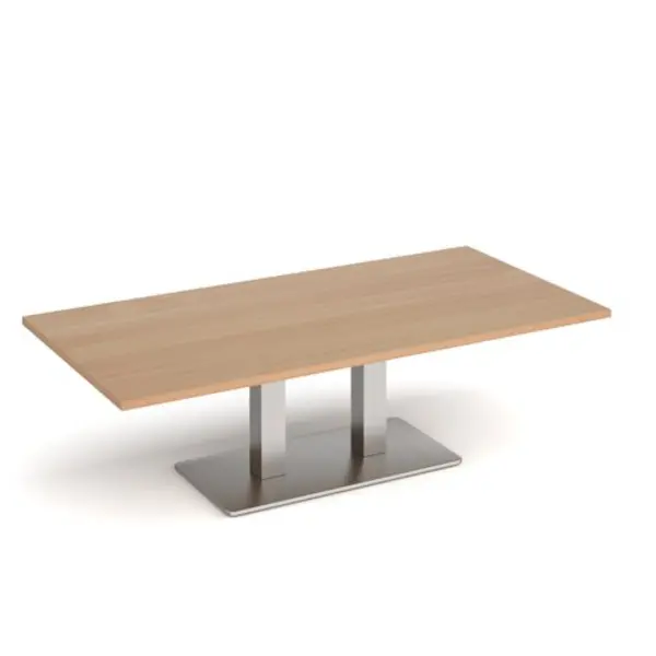 Image of Eros Eros rectangular coffee table with flat brushed steel rectangular base and twin uprights 1600mm x 800mm - beech ECR1600-BS-B