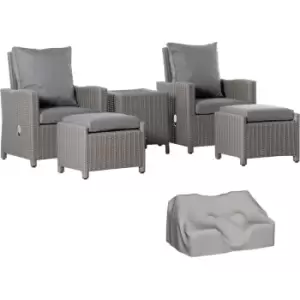 Image of Outsunny - 5 PCs Outdoor Rattan Lounge Sofa Footstool Cooler Bar Coffee Table Set - Grey