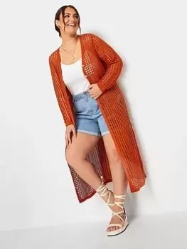 Image of Yours Longline Crochet Cardigan Orange, Size 18-20, Women