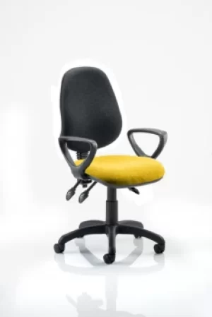 Image of Eclipse III Lever Task Operator Chair Black Back Bespoke Seat With Loop Arms In Yellow