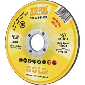 Image of 230 X 6 X 22MM A30 S Reinforce Grinding Discs for Metal - Type 27 Depressed Centre (DPC)
