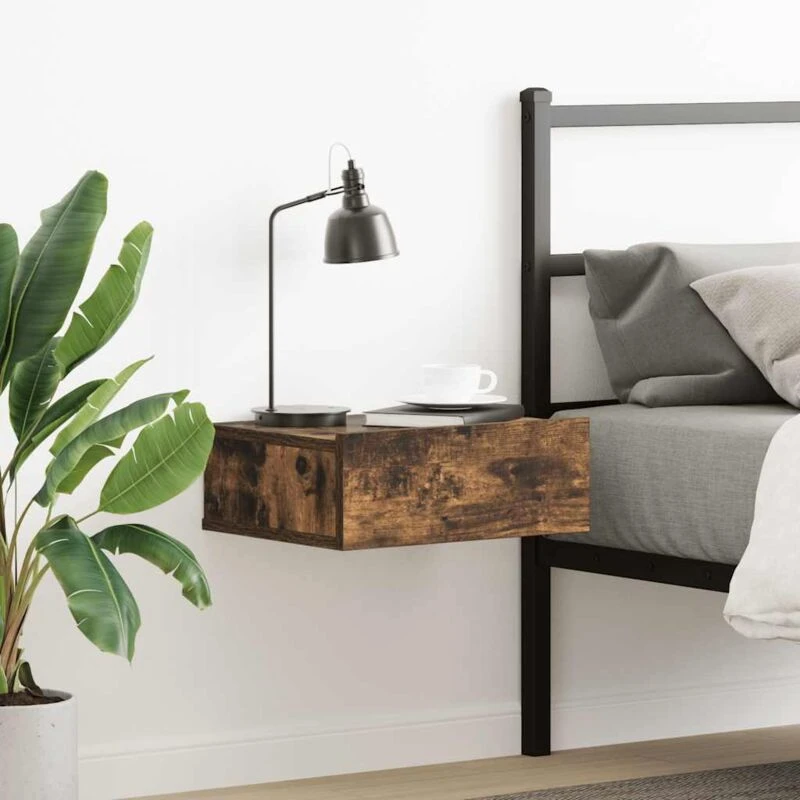 Image of Vidaxl Floating Nightstand Smoked Oak 40X30X15cm Engineered Wood, Brown 815282