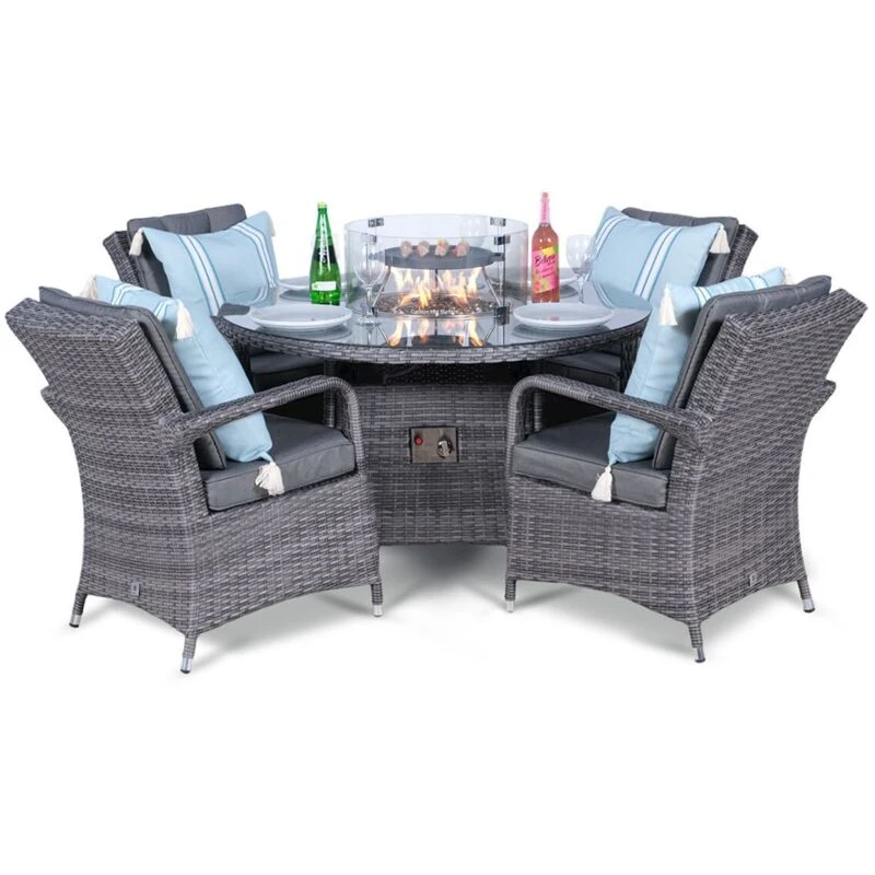 Image of Thats Furniture Arizona Fire Pit 4 Seater Round Rattan Dining Set in Grey Grey Unisex