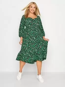 Image of Yours Sweetheart Midaxi Dress Black Green Floral, Green, Size 24, Women