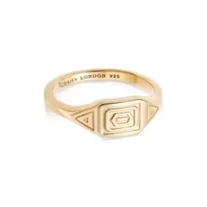 image of Rings 18ct Gold Plate Aztec Stamped Signet Ring 18ct Gold Plate