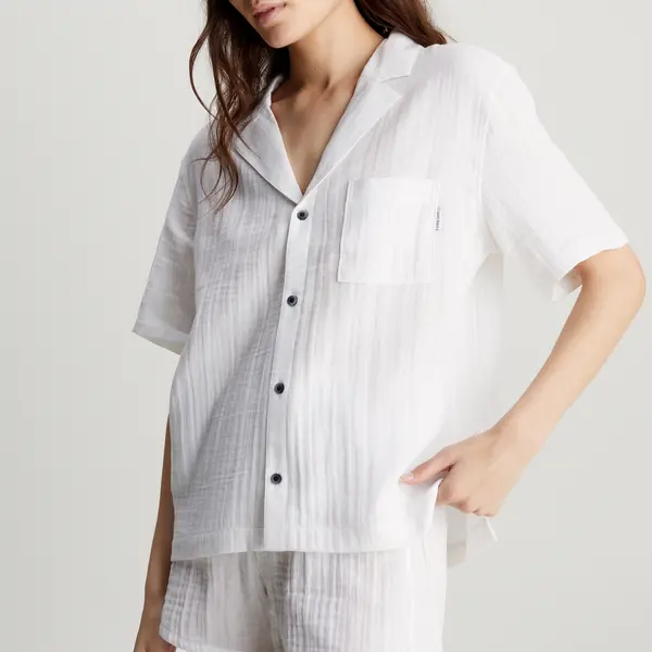 Image of Calvin Klein Textured Cotton-Gauze shirt - L White Underwear and Nightwear female 000QS7137E100 L
