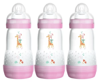 image of MAM Anti-Colic 260ml Bottle - 3 Pack Pink and Green