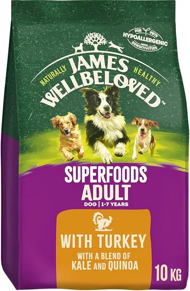 image of James Wellbeloved Superfoods Adult Turkey Dog Food 10kg