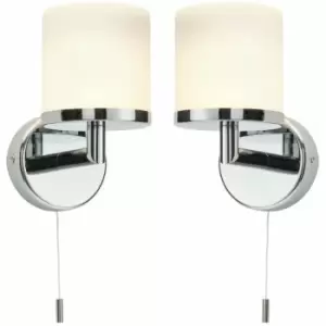 image of Loops - 2 pack IP44 Bathroom Wall Light Chrome Diffused Glass Modern Round Fitting Lamp