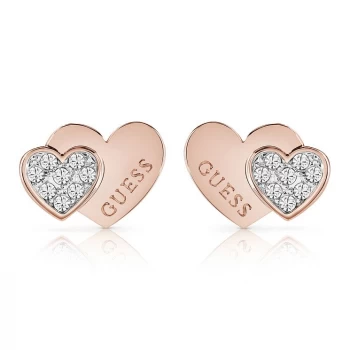 Guess Rose Gold Plated Crystal Set Heart Ladies Earrings, One Colour, Women