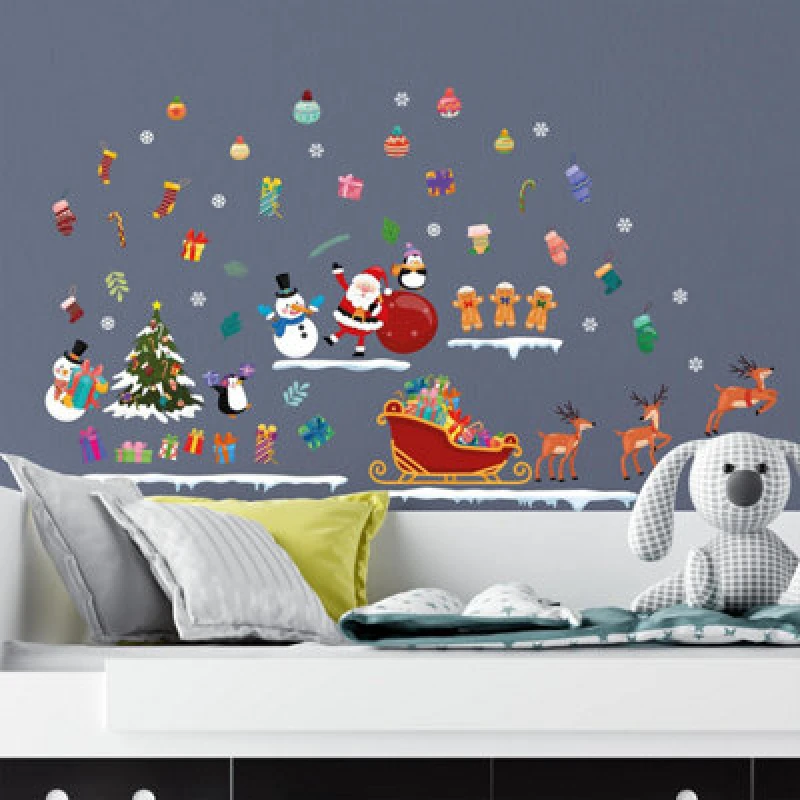 Image of Walplus Christmas Day Colourful Cartoon Stickers Set Wall Stickers Wall Art, Diy Art, Home Decorations, Decals