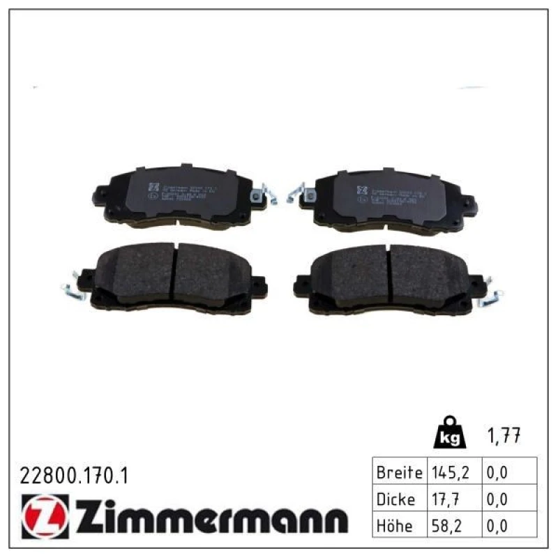 Image of ZIMMERMANN Brake pad set ZIMMERMANN 22800.170.1