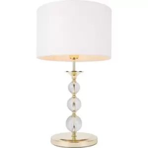 Image of Rea Table Lamp with Round Shade, Gold, White, 1x E27