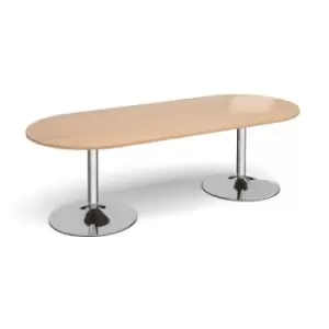 Image of Trumpet base radial end boardroom table 2400mm x 1000mm - chrome base and beech top