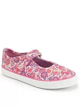 Start-rite Busy Lizzie Girls Pink Floral Riptape Summer Canvas Shoes - Pink, Size 6 Younger