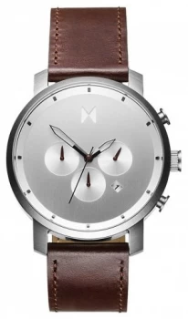 MVMT Chrono 45mm Silver Brown Brown Strap Silver Dial D- Watch