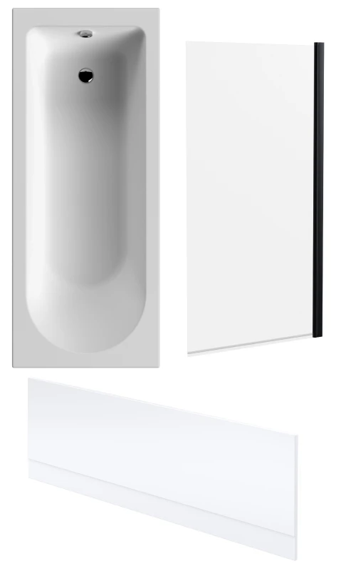 Image of Balterley Round Bath, Front Panel and Black Square Bath Screen 1700 x 700mm Black