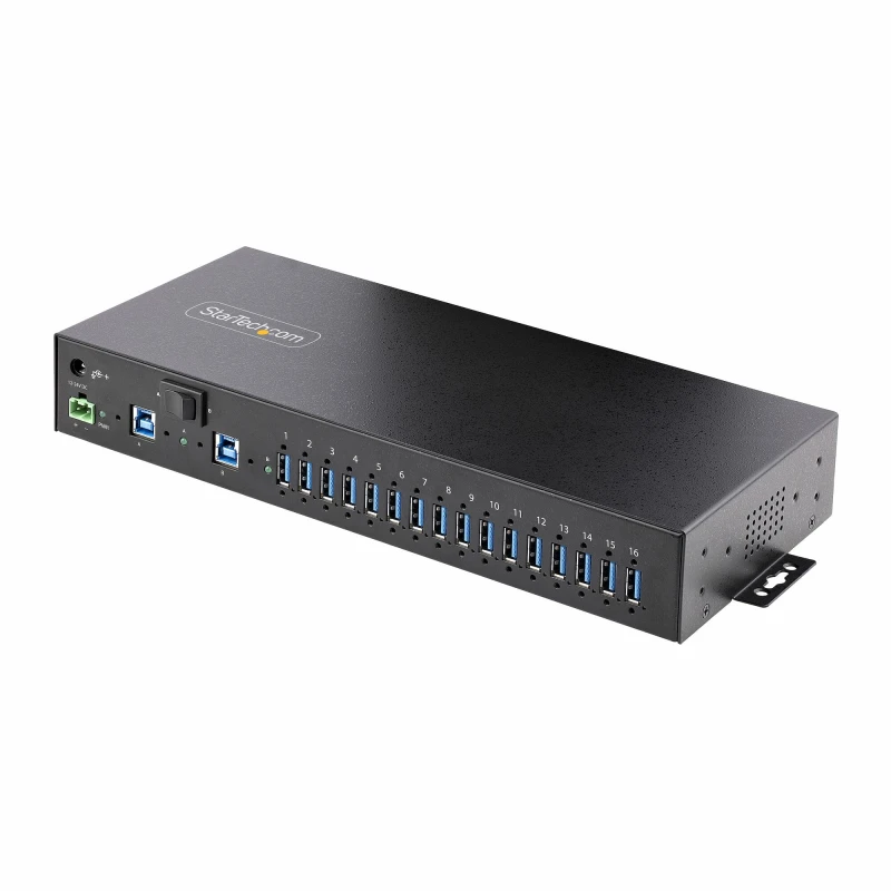 Image of StarTech.com StarTech.com 16-Port Industrial USB 5Gbps Hub with Power Adapter, Metal Enclosure, Mountable, ESD Protection, Terminal Block Power, USB C