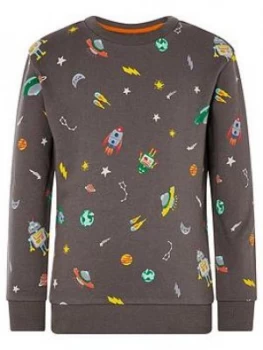 Image of Monsoon Boys Space Rocket Sweatshirt - Charcoal, Size 7-8 Years
