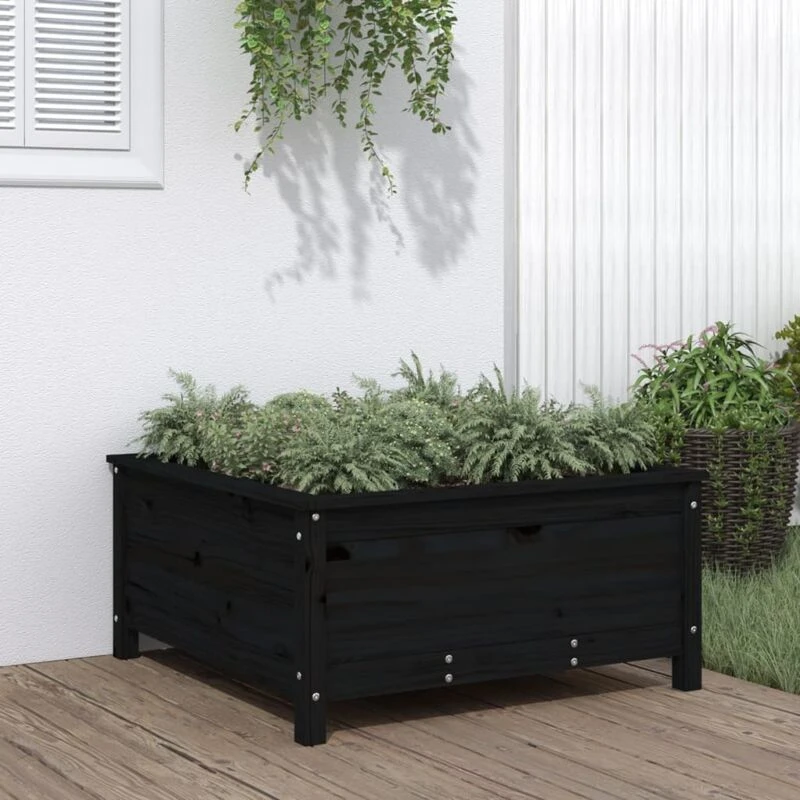 Image of vidaXL Garden Planter Black 82.5x82.5x39cm Solid Wood Pine, Black 825300
