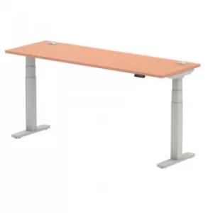 image of Air 1800 x 600mm Height Adjustable Desk Beech Top Cable Ports Silver Leg