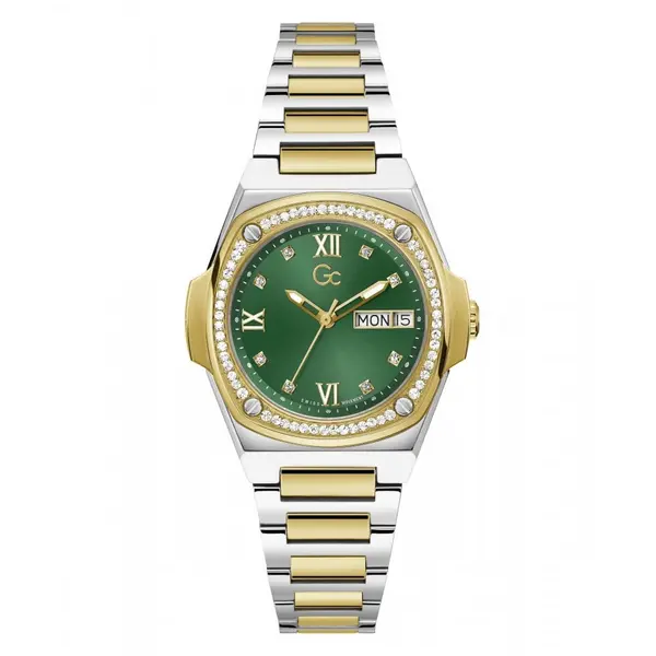 Image of Gc Watches Ladies Coussin Shape Lady Silver & Yellow Gold Watch Y9