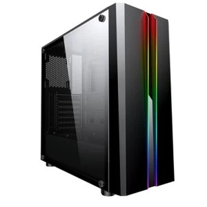 image of CiT Zoom Mid Tower 1 x USB 3.0 / 2 x USB 2.0 Tempered Glass Side Window Panel Black Case with RGB LED Lighting