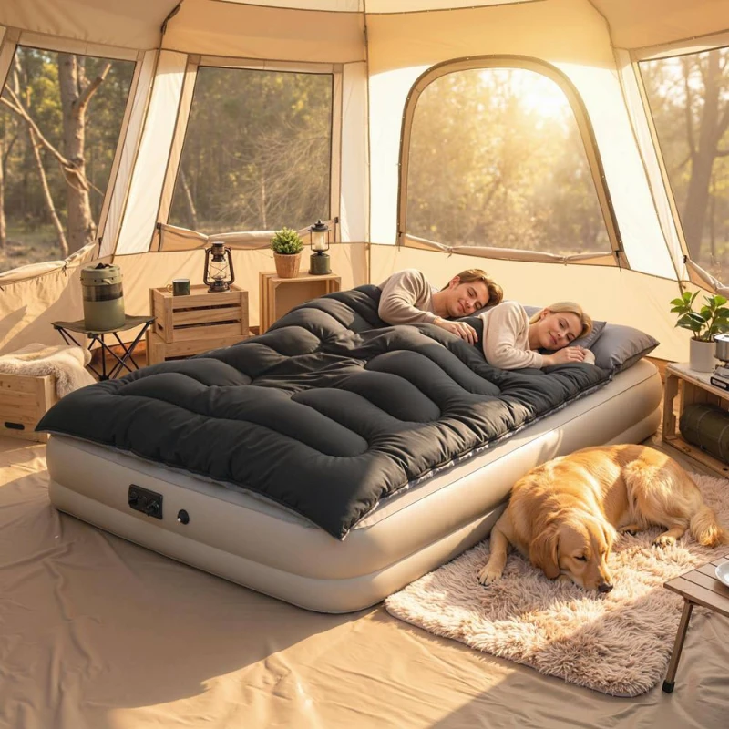 Image of OUTSUNNY Double Sleeping Bag with 2 Pillows, Sleeping Bag in Black Unisex Double