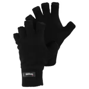 image of Mens Knitted Winter Thinsulate Heatguard Fingerless Gloves (L/XL) (Black)