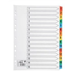Image of 5 Star Office A4 Index 1 15 Multipunched Mylar Reinforced Multicolour Tabs 150gsm White