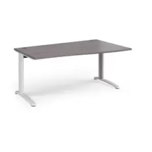 image of TR10 right hand wave desk 1600mm - white frame and grey oak top