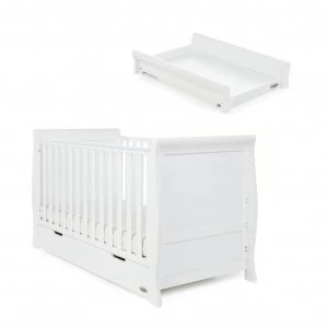 image of Obaby Stamford Classic Sleigh Cot Bed & Top Changer - White