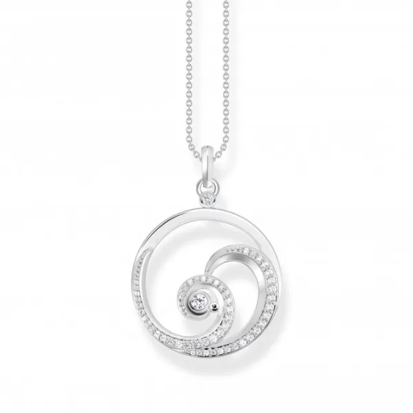 Sterling Silver Wave White Stones Necklace KE2143-051-14-L45V