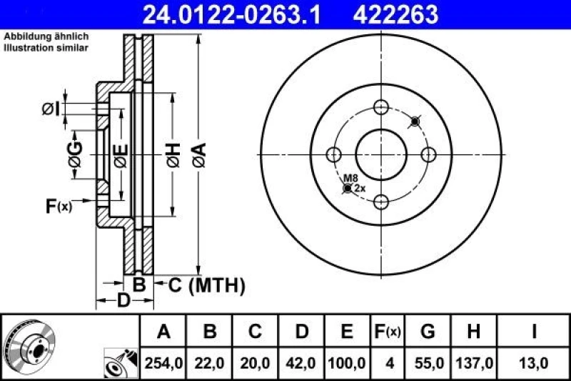 Image of ATE 24.0122-0263.1 Brake disc Vented, Coated Brake Disc (82)