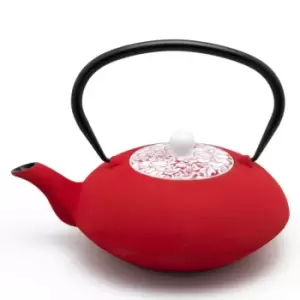 Teapot Yantai Design Cast Iron 1.2L with Porcelain Lid in Red