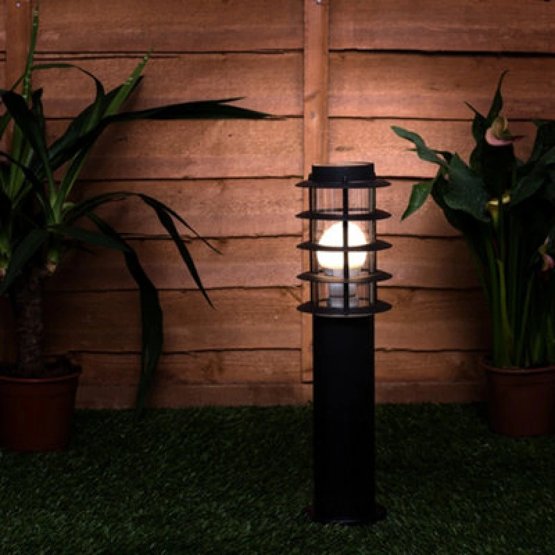 Image of Valuelights Wharf Pair Of Ip44 Rated Outdoor Black Stainless Steel Bollard Lantern Light Posts - LED Candle Bulbs 3000K Warm White