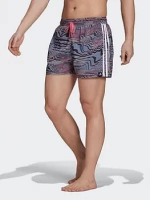 Image of adidas Very-short-length Watersword Graphic Swim Shorts, Purple/White Size M Men