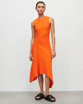 Image of AllSaints Gia Asymmetrical Ribbed Midi Dress