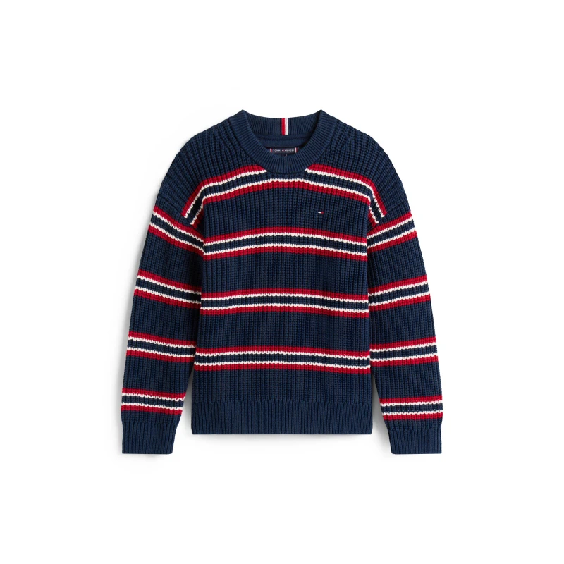 Image of Tommy Hilfiger Kids Crew Neck Jumper Navy Multi 0A4 male 12Y