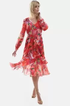 Image of Belted Midi Dress Red