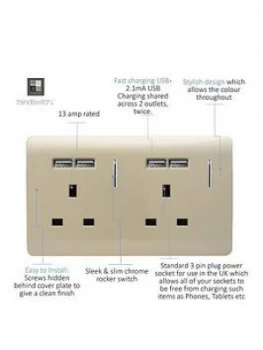 Image of Trendiswitch 2 Gang 13Amp Switched 2G Socket With 4X 2.1Mah USB Std Gold