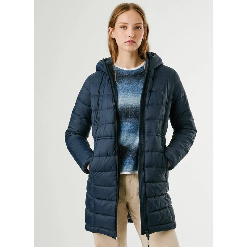 Image of Pepe Jeans Sally Mid-Length Padded Jacket with Hood blue Polyamide XS