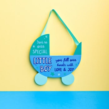 Image of Cheerful Pram Hanging Plaque - Little Boy