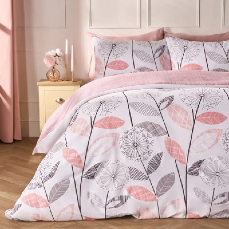 Image of OHS OHS Allium Check Duvet Cover with Pillowcase in Light Pink Size: Double Light Pink Double Unisex 5027434011063