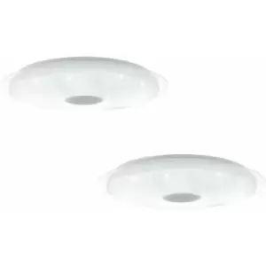 image of Loops - 2 pack Wall Flush Ceiling Light White Shade White Silver Crystal Effect LED 40W