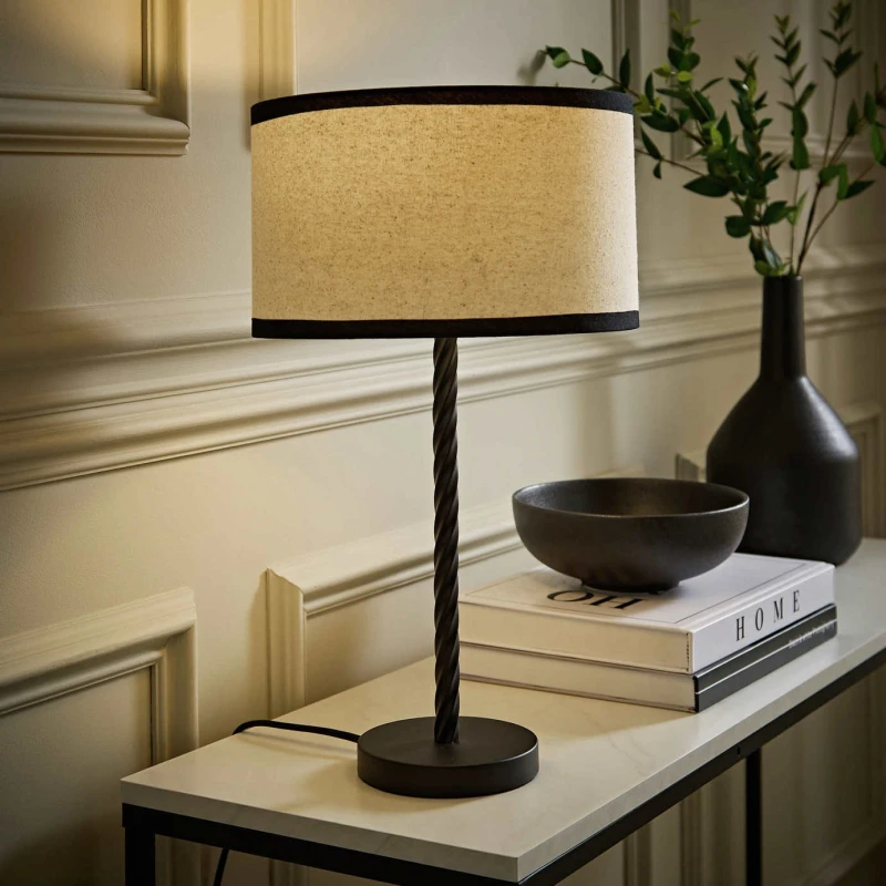 Image of ValueLights ValueLights Maura Metal Twist Stem Table Lamp With Trim Drum Shade - Black